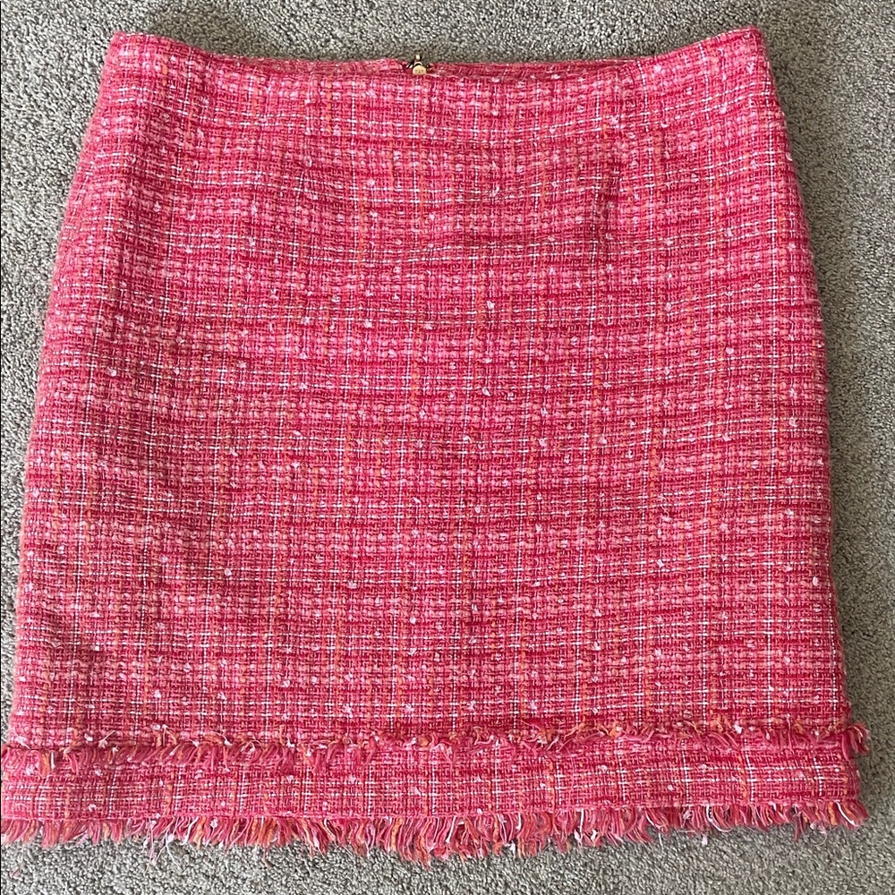 Laundry By Shelli Segal Pink Tweed Fringe Mini Skirt